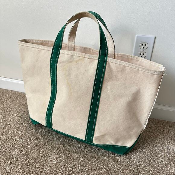 L.L.Bean Boat And Tote Vintage 1980s Green And Cream Canvas Bag - Picture 3 of 5